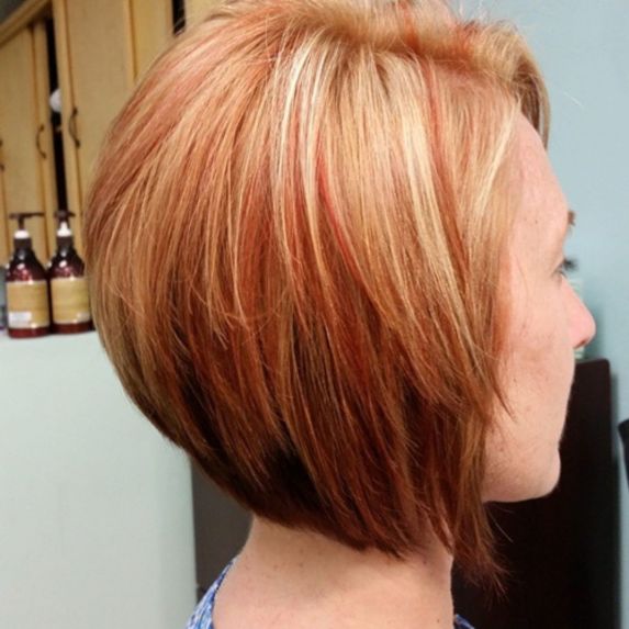 chin-length stacked red bob