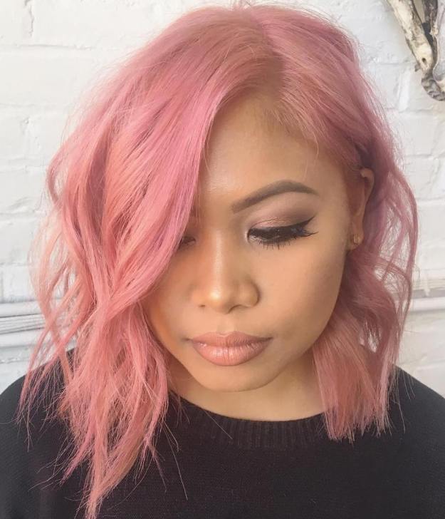 Choppy Asymmetrical Pastel Pink Bob