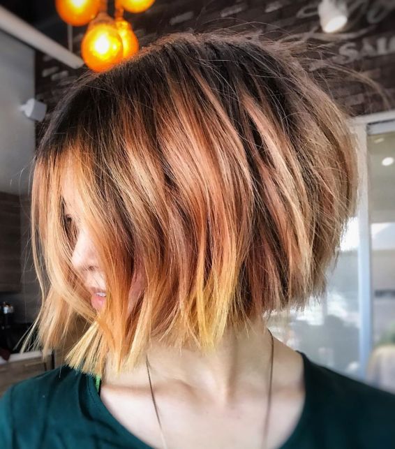 Choppy Rose Gold Balayage Bob