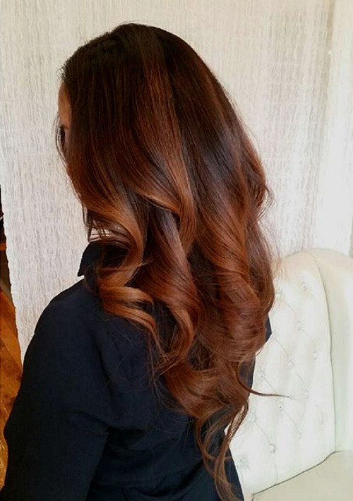 copper ombre highlights and V cut
