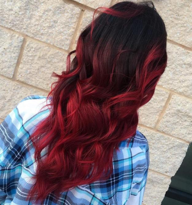 Crimson Balayage Ombre For Black Hair