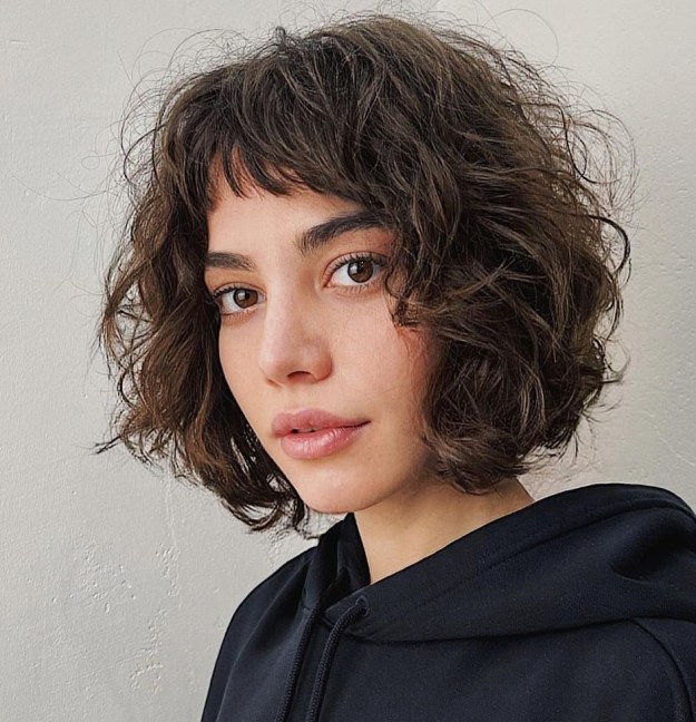 Curly Bob with Short Bangs