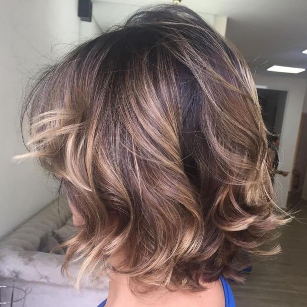 Curly Brown Balayage Bob