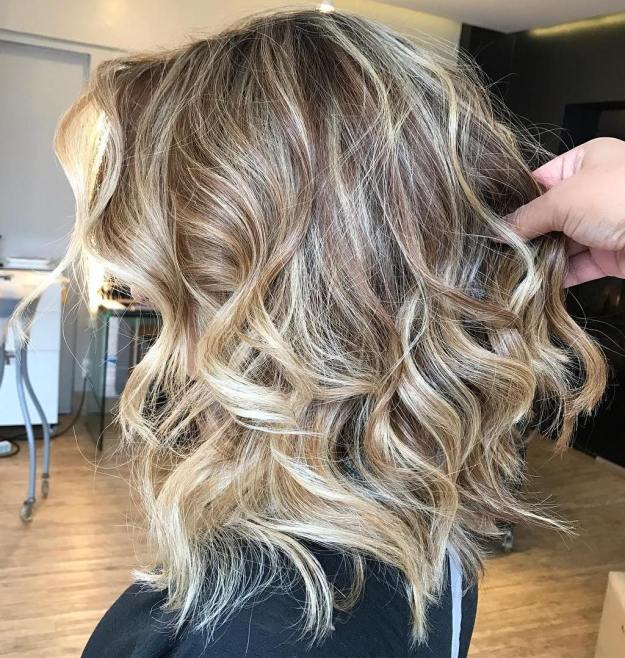 Curly Brown Blonde Long Bob