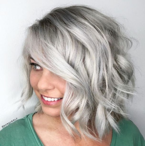 Curly Shaggy Gray Bob