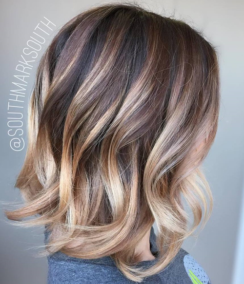 dark brown bob with blonde balayage