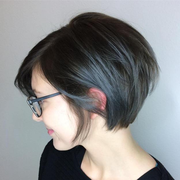 Dark Brown Bob With Blue Gray Balayage