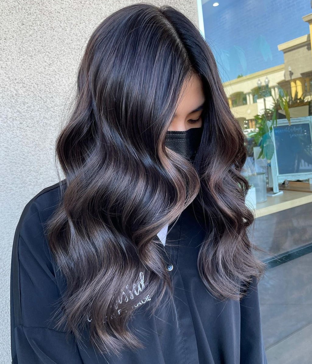 Dark Hair Color with Ash Brown Highlights