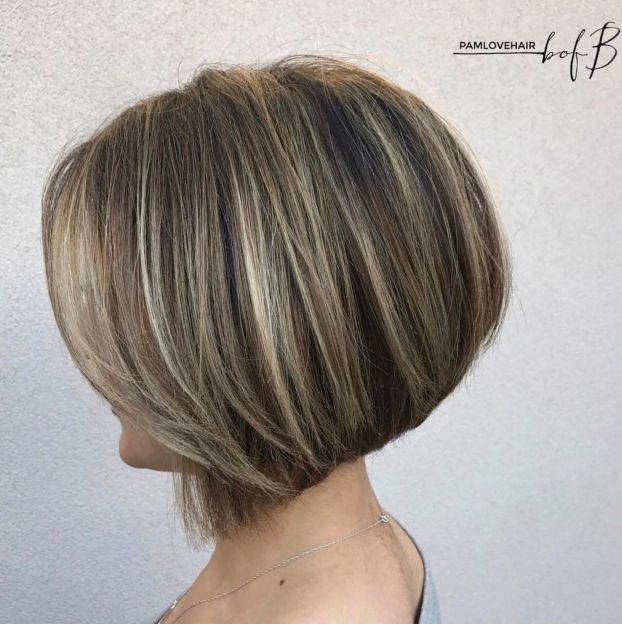 Dishwater Blonde Stacked Bob With Highlights