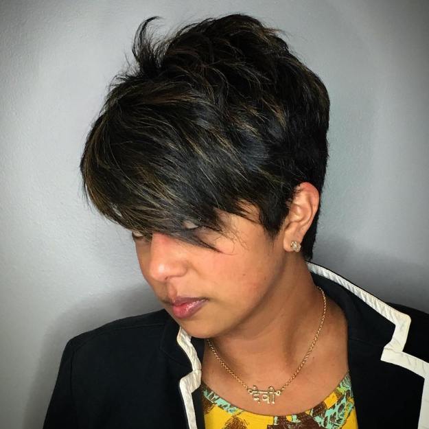 feathered asymmetrical pixie haircut