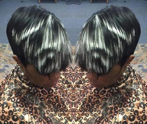 funky black and white pixie
