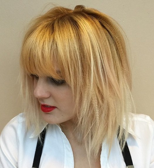 Golden Blonde Layered Bob With Bangs