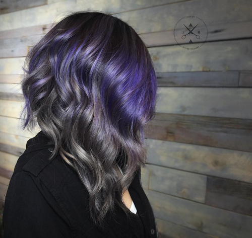 gray and purple balayage hair