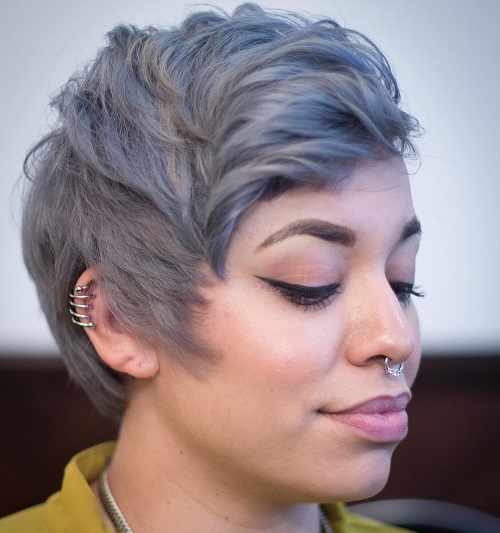 Gray Pixie With Blue Highlights
