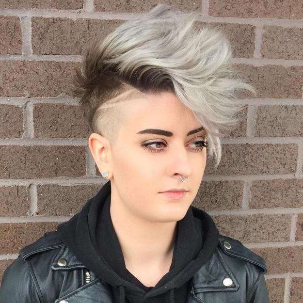 Half Shaved Brown And Gray Pixie