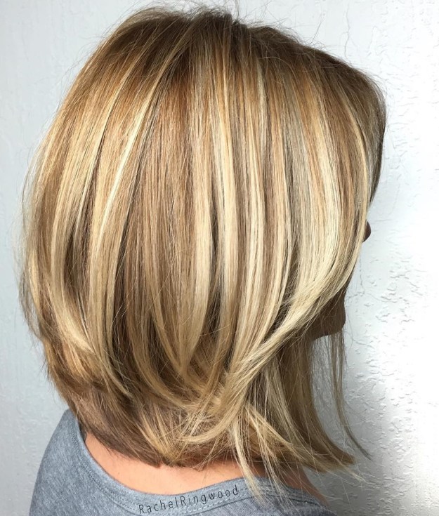 Honey Blonde Layered Bob For Thick Hair