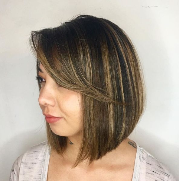 Inverted Brown Bob With Angled Bangs