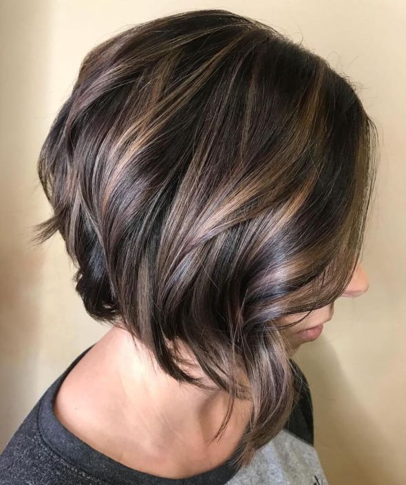 Inverted Curled Brunette Bob