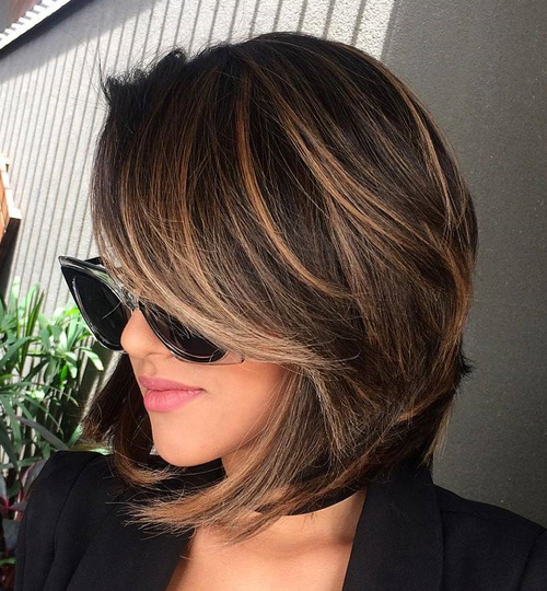 Layered Brunette Balayage Bob