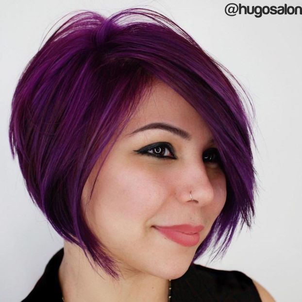 Layered Chin-Length Purple Bob