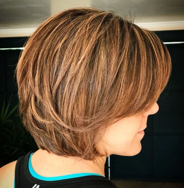 Layered Copper Brown Bob With Bangs