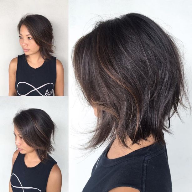 Layered Razored Brunette Lob