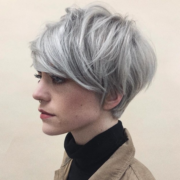 Layered Silver Pixie For Thick Straight Hair