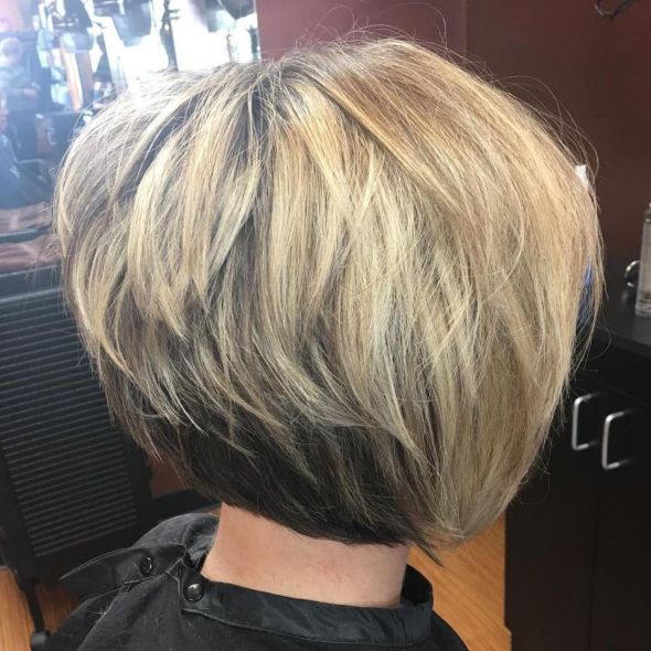 Layered Two-Tone Brown And Blonde Bob