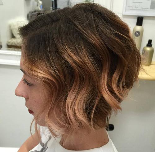 light copper balayage for short brown hair