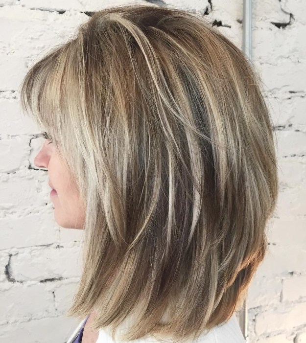 Lob with V-Cut Layers and Bangs