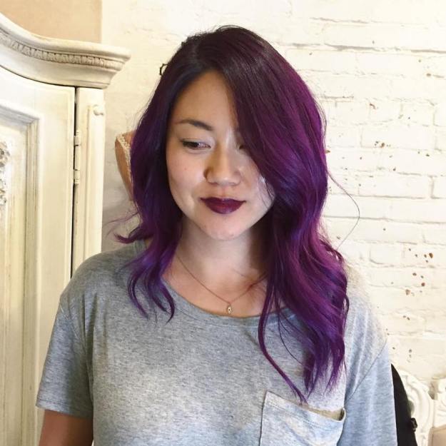 Long Asymmetrical Purple Bob