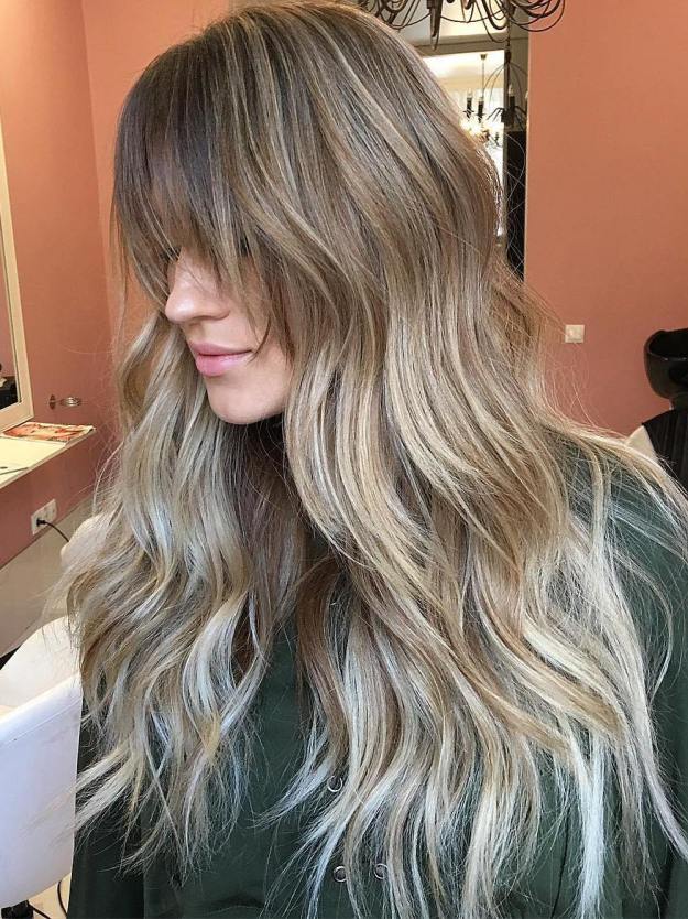 Long Balayage Ombre Hair With Bangs