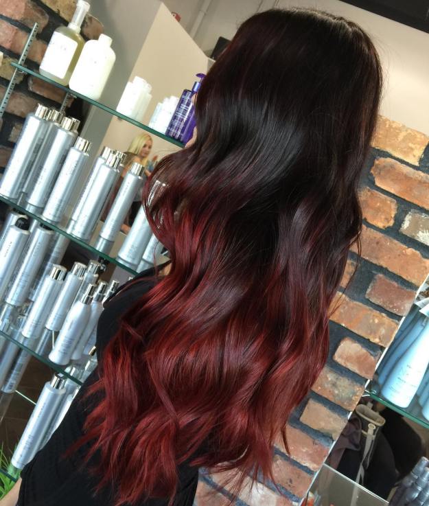 Long Black To Maroon Ombre Hair