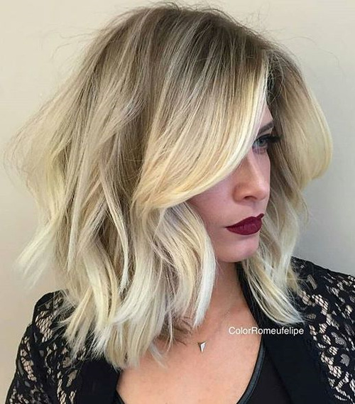 Long Blonde Bob with Darkened Roots