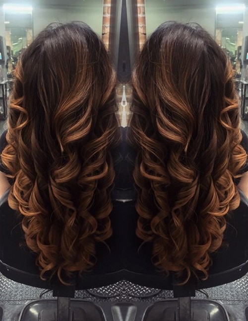 long brown hair with caramel balayage highlights