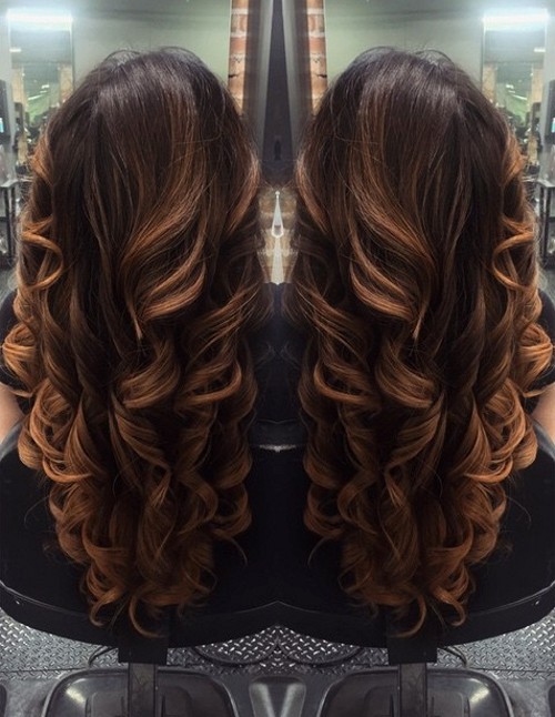 long brown hair with caramel balayage highlights