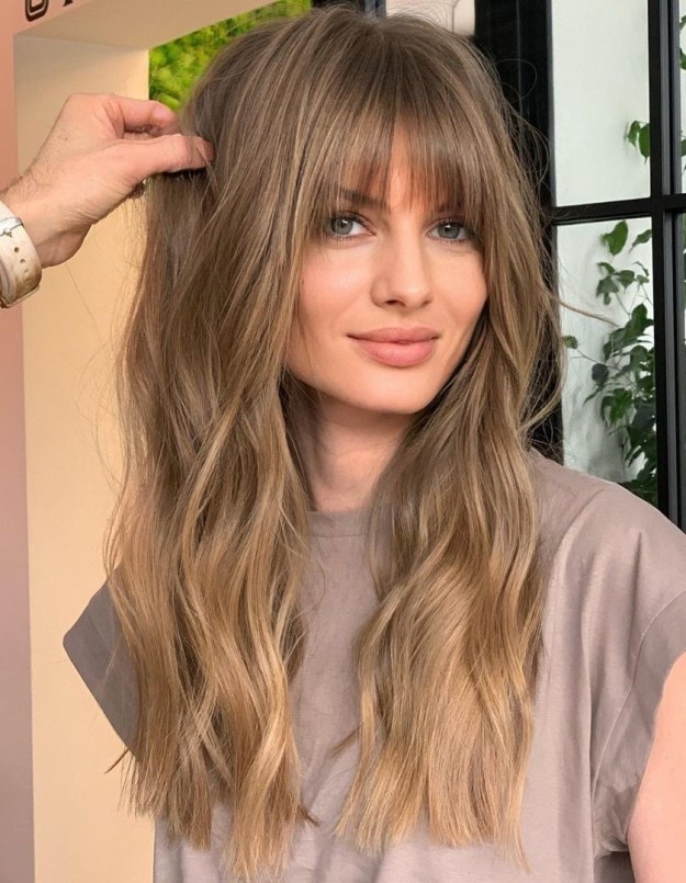 Long Dark Blonde Hair with Bangs