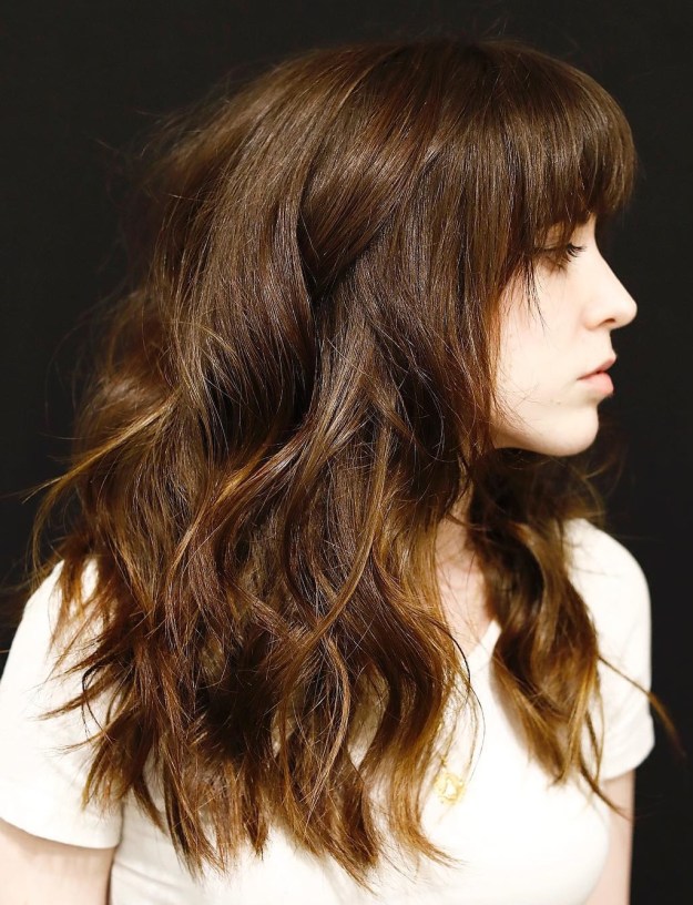 Long Layered Hair With A Fringe And Highlights