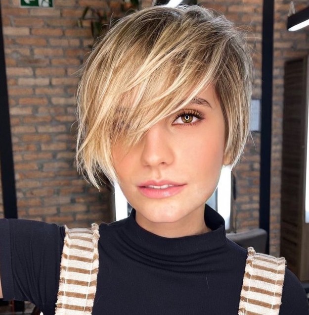Long Pixie with Blonde Ombre and Bangs