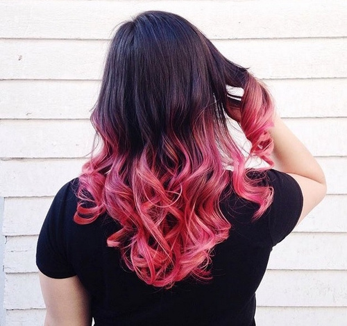 medium black hair with pink ombre