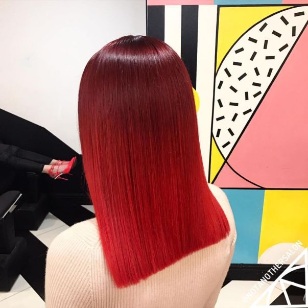 Medium Blunt Cherry Red Ombre Hairstyle