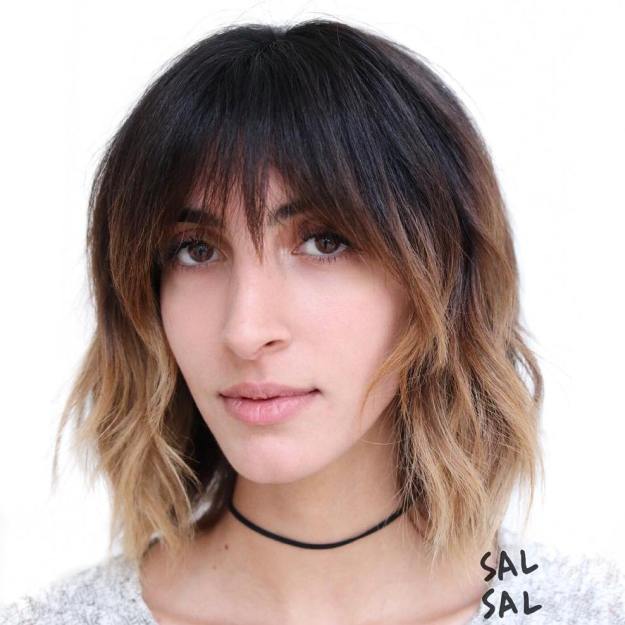 Medium Brown Ombre Shag With Bangs