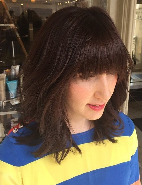 Medium Layered Brown Hairstyle with Bangs