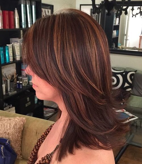 medium layered brunette haircut