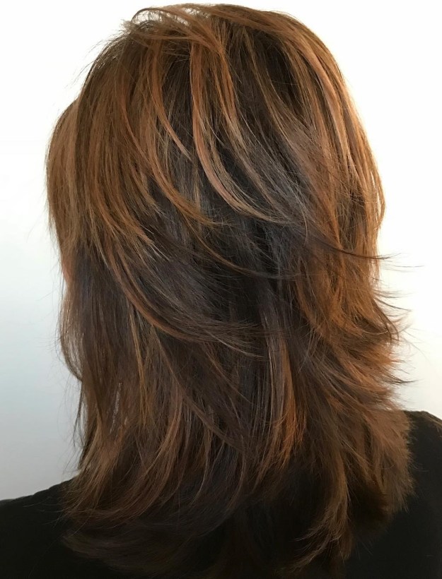 Medium Layered Copper Brown Hairstyle