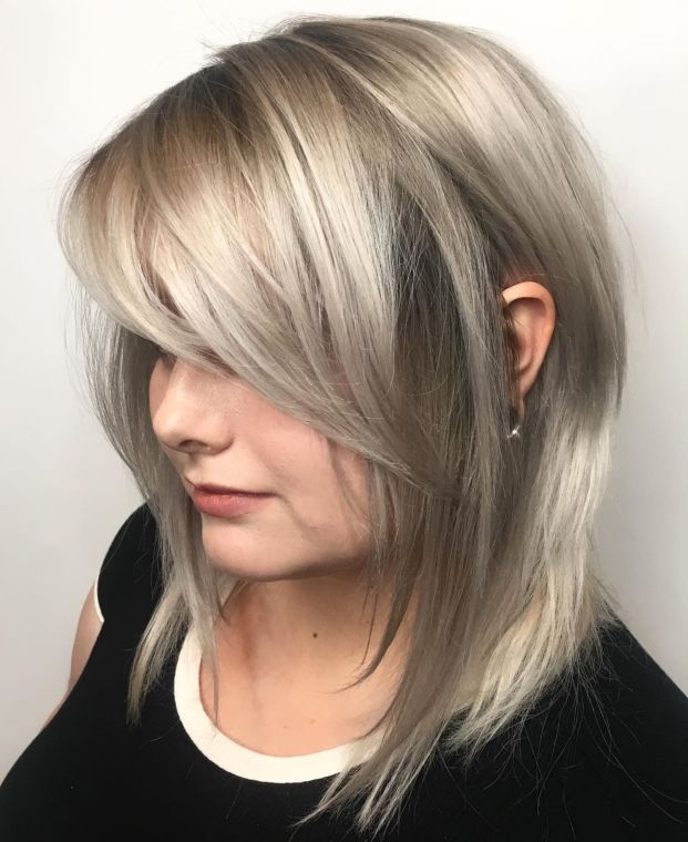 Medium Length Gray Blonde Hairstyle