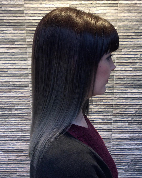 medium straight brown hair with gray ombre