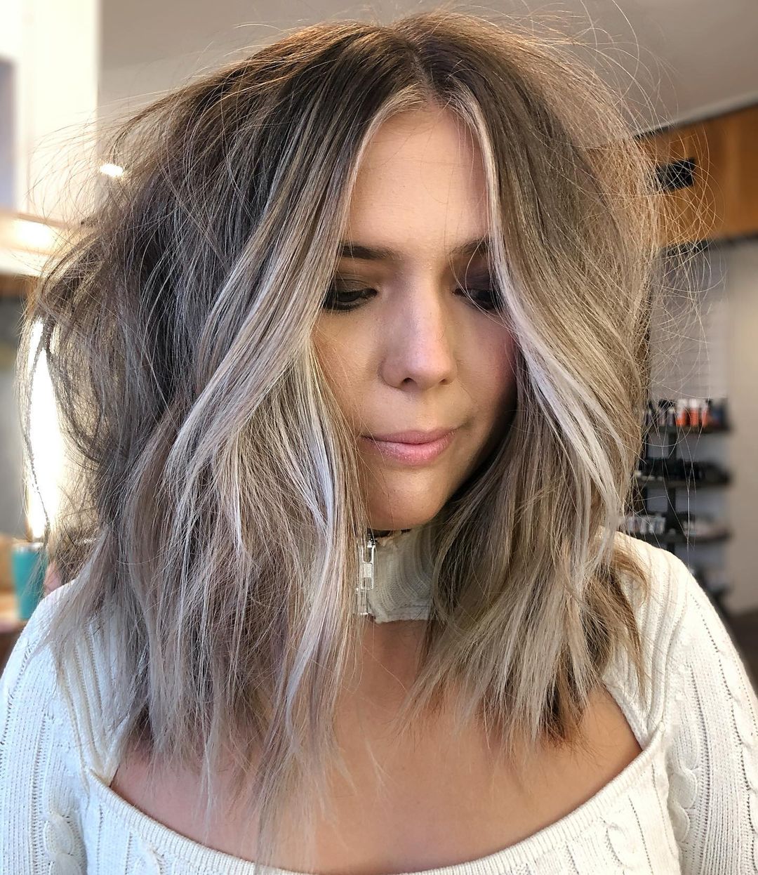 Messy Cool Ash Brown Hair with Highlights