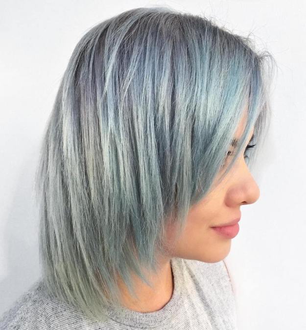 Mid Length Pastel Blue Hair