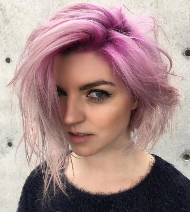 Pastel Pink Messy Ombre Bob